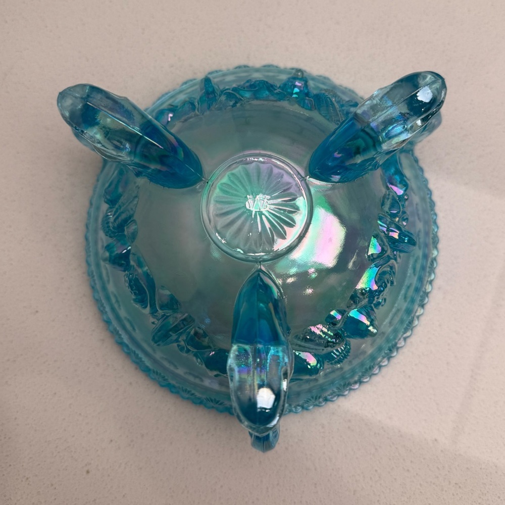Vintage Westmoreland Argonaut Shell Brandywine Blue Opalescent Candy Dish - Picture 9 of 13